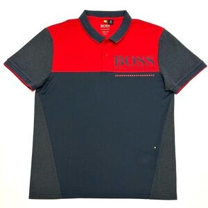 Hugo Boss Red and Dark Gray Polo Shirt
